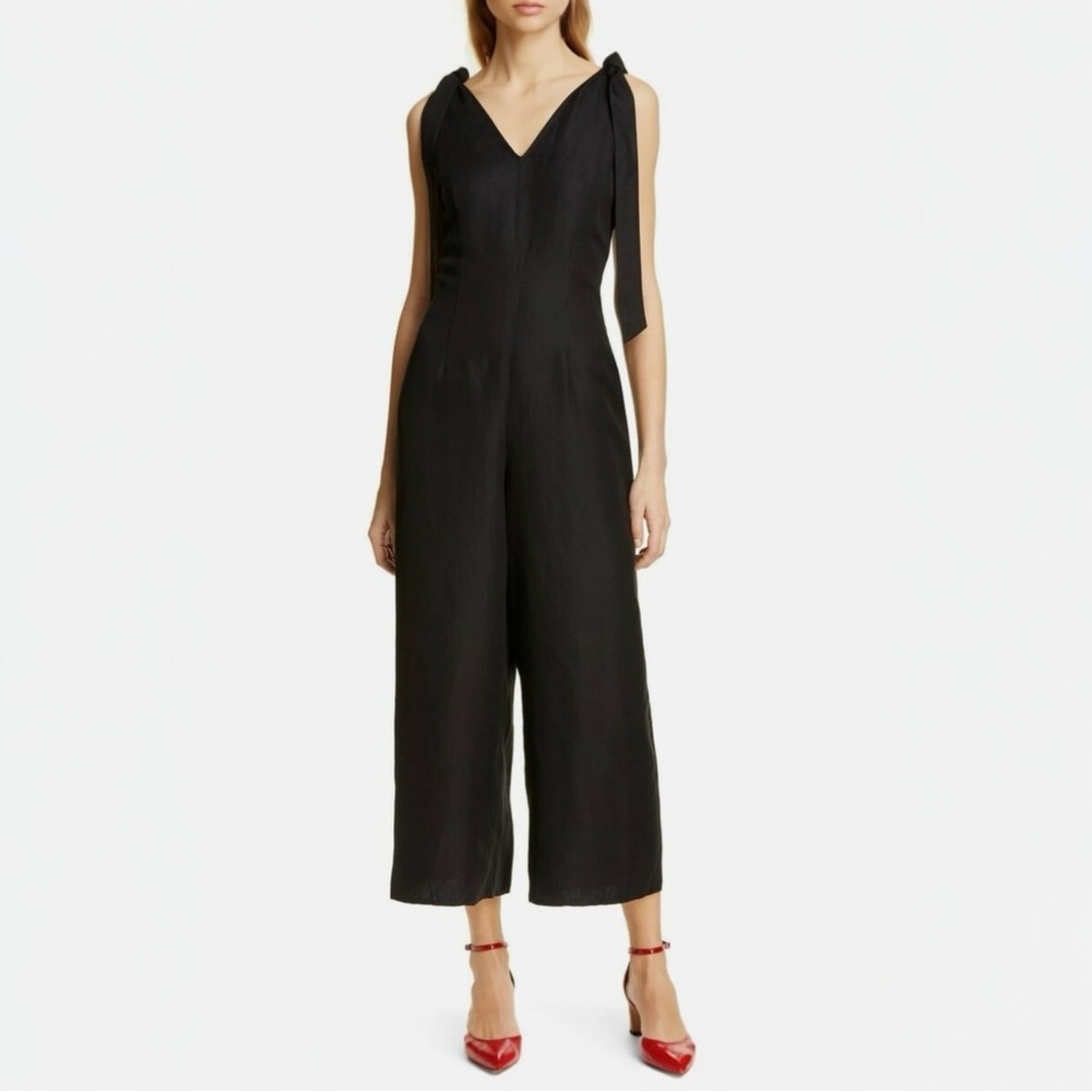 Kate Spade Linen Tie Jumpsuit In Black